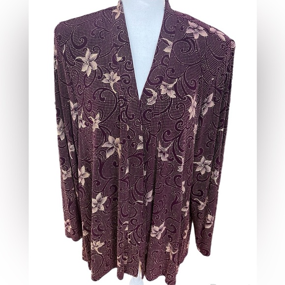 R&M Richard’s Woman’s Formal Jacket 18W Burgundy Glittery Floral Open Front - Picture 1 of 5